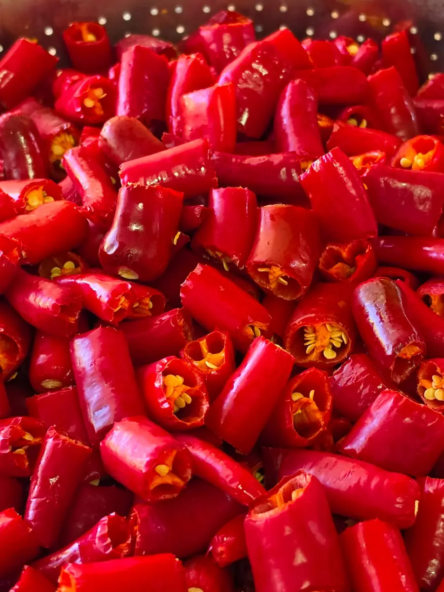 Sliced red chilies